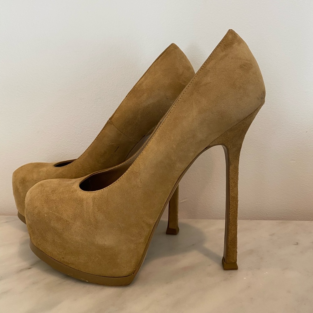 YSL Saint Laurent Tribtoo Suede Platform Pump 37.5